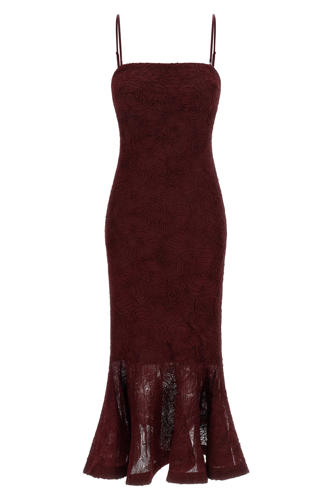 ROTATE BIRGER CHRISTENSEN 34 flower mesh flounce semi-transparent mesh midi dress