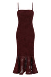 flower mesh flounce semi-transparent mesh midi dress