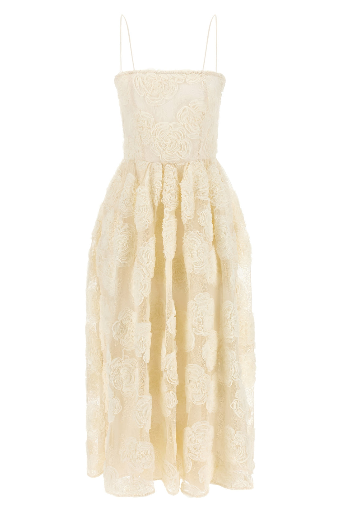 ROTATE BIRGER CHRISTENSEN 34 flower mesh midi semi-transparent mesh dress