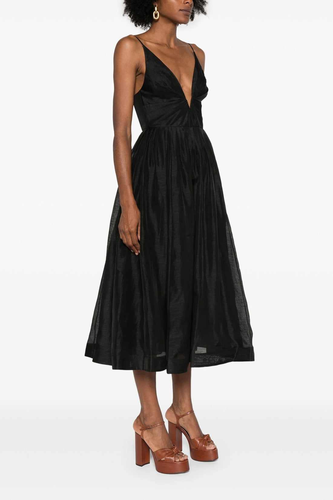 ZIMMERMANN 4 illustration v neck midi dress in starched linen and silk blend