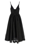 illustration v neck midi dress in starched linen and silk blend