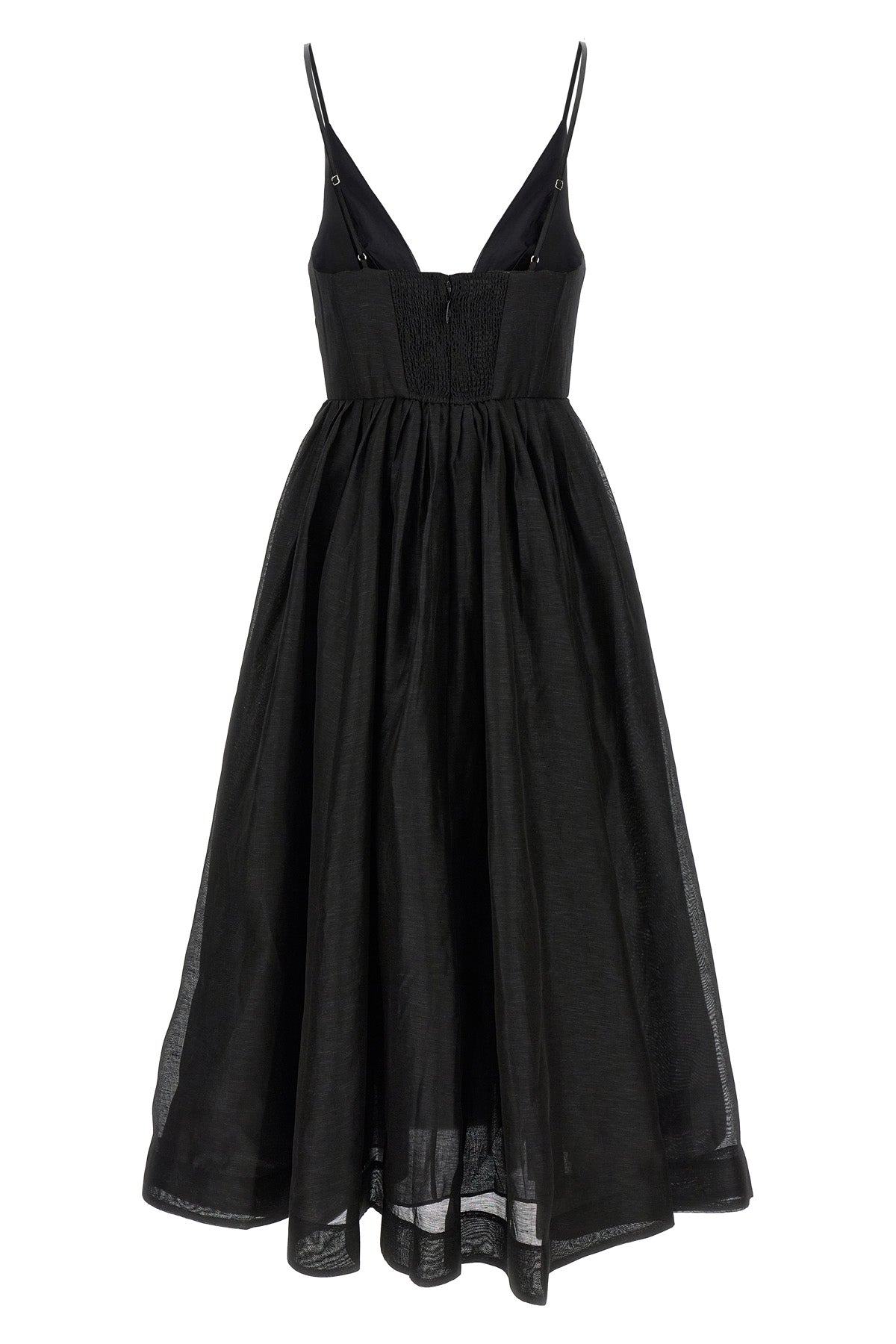 illustration v neck midi dress in starched linen and silk blend