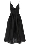 illustration v neck midi dress in starched linen and silk blend