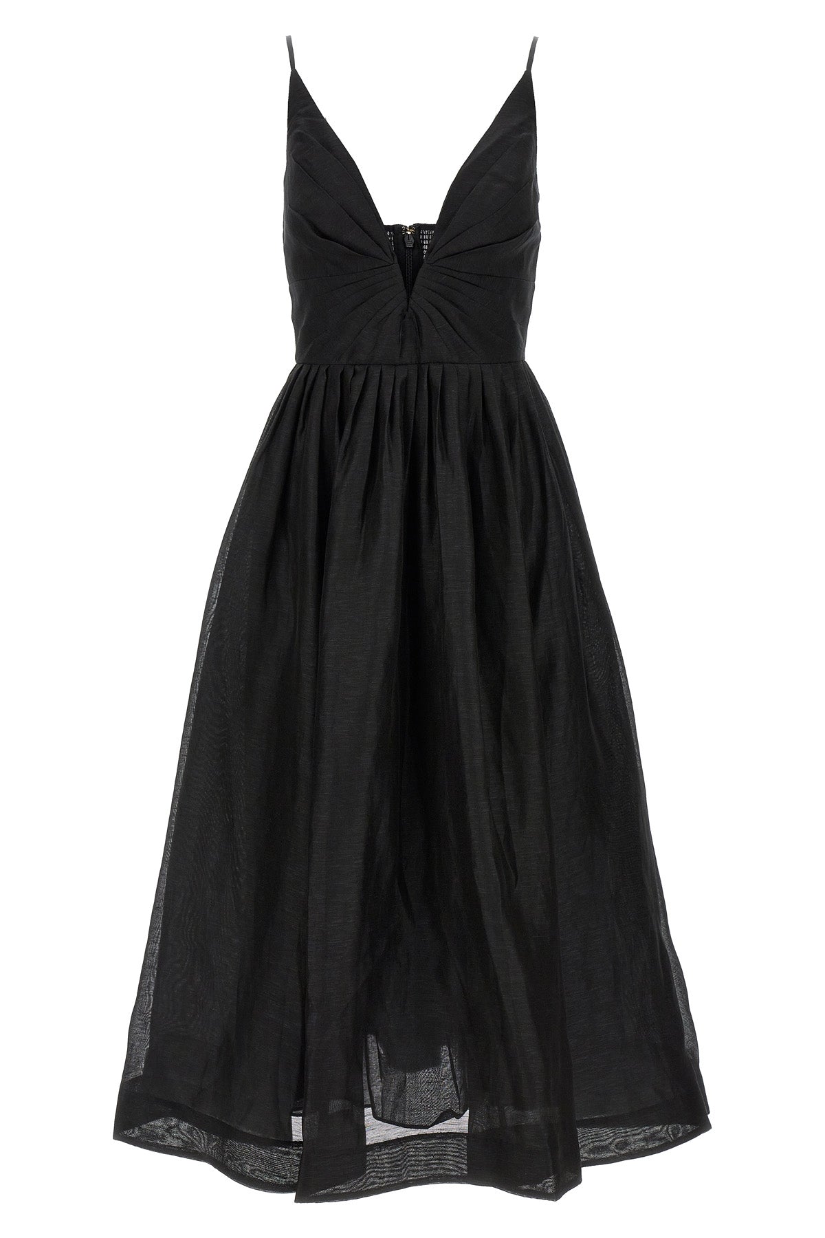 illustration v neck midi dress in starched linen and silk blend