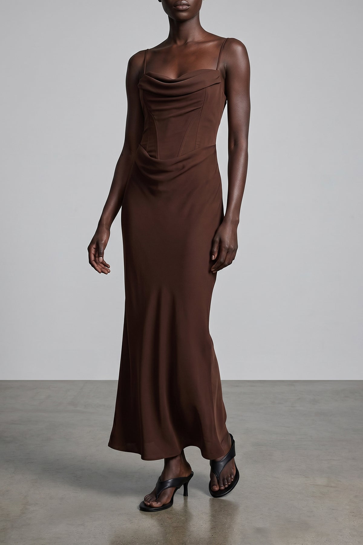 corsage long satin dress