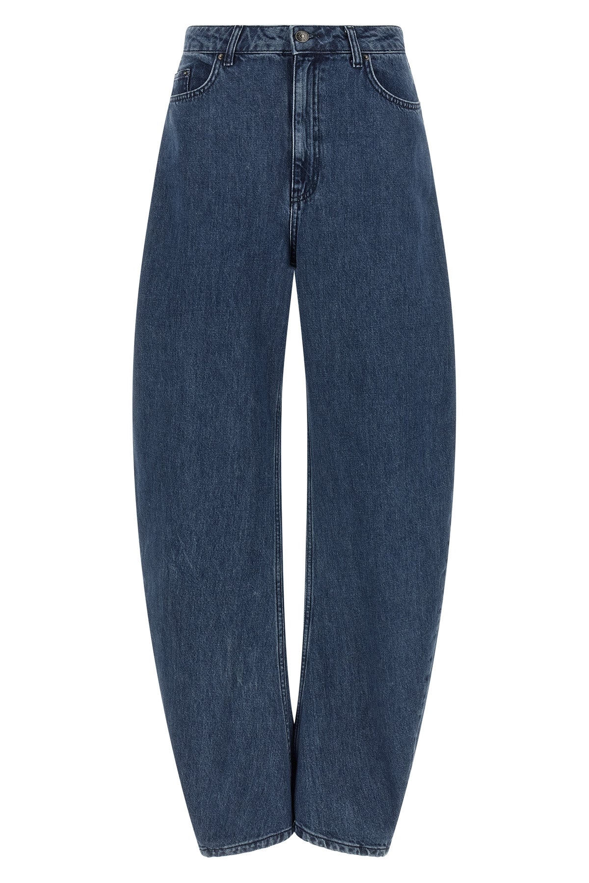 draped barrel leg cotton denim jeans