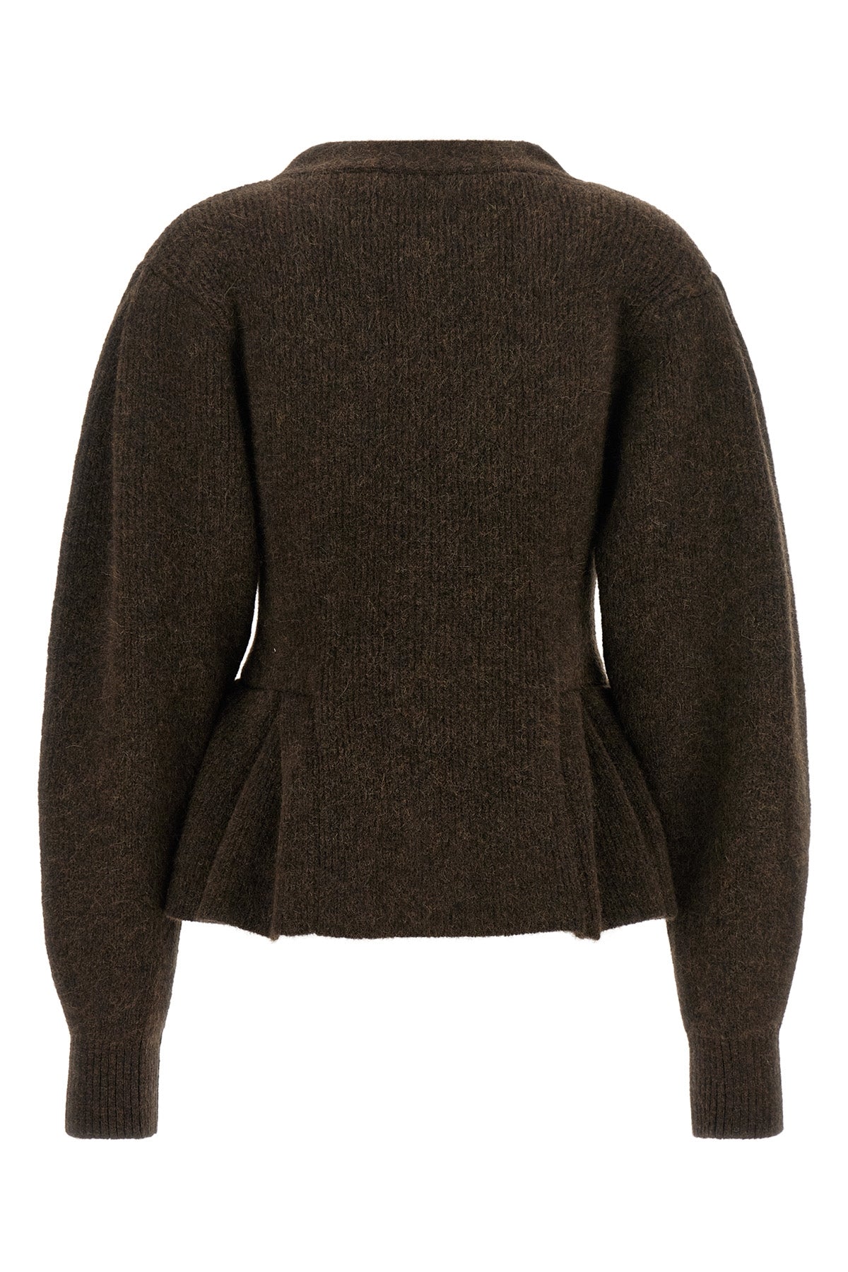 the rotate birger christensen peplum cardigan defines a sculptural silhouette th