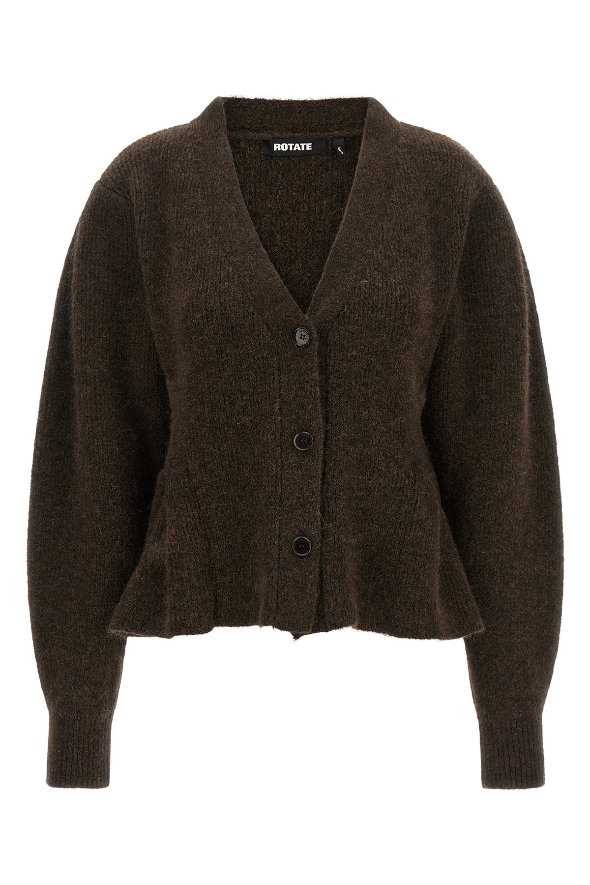the rotate birger christensen peplum cardigan defines a sculptural silhouette th