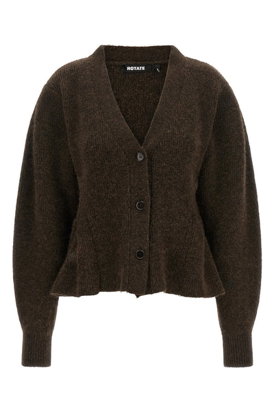 the rotate birger christensen peplum cardigan defines a sculptural silhouette th