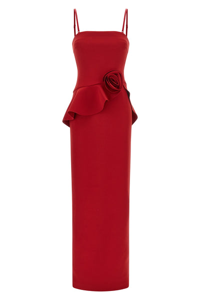 the long dress rotate birger christensen defines a tight and sculptural silhouet