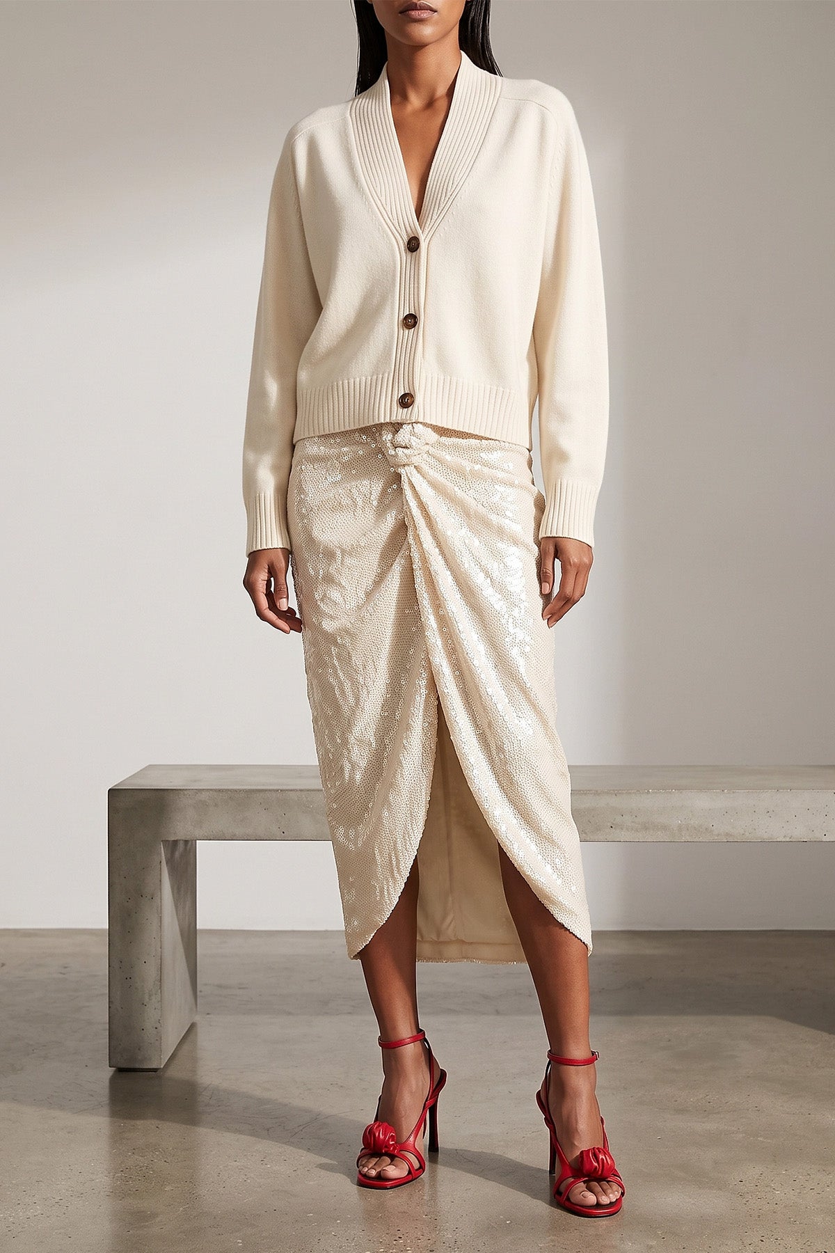 the rotate birger christensen sequins knot skirt midi skirt defines a tight and