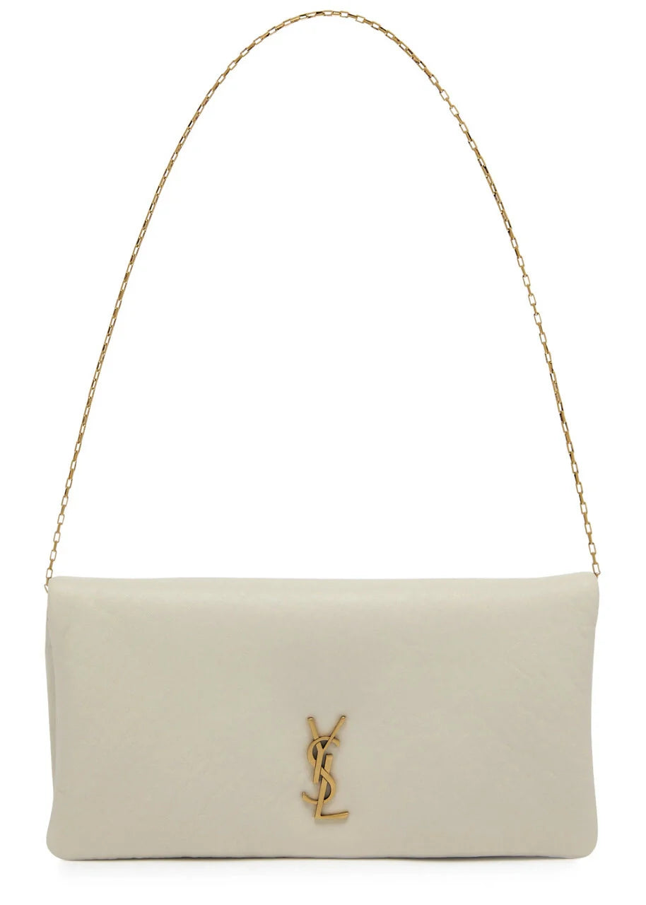 SAINT LAURENT Mini Calypso Leather Shoulder Bag – White