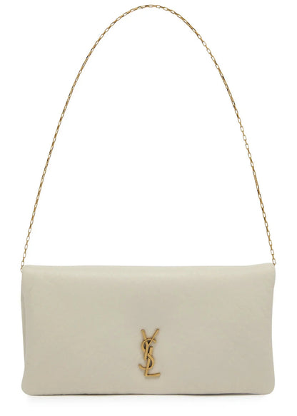 SAINT LAURENT Mini Calypso Leather Shoulder Bag – White