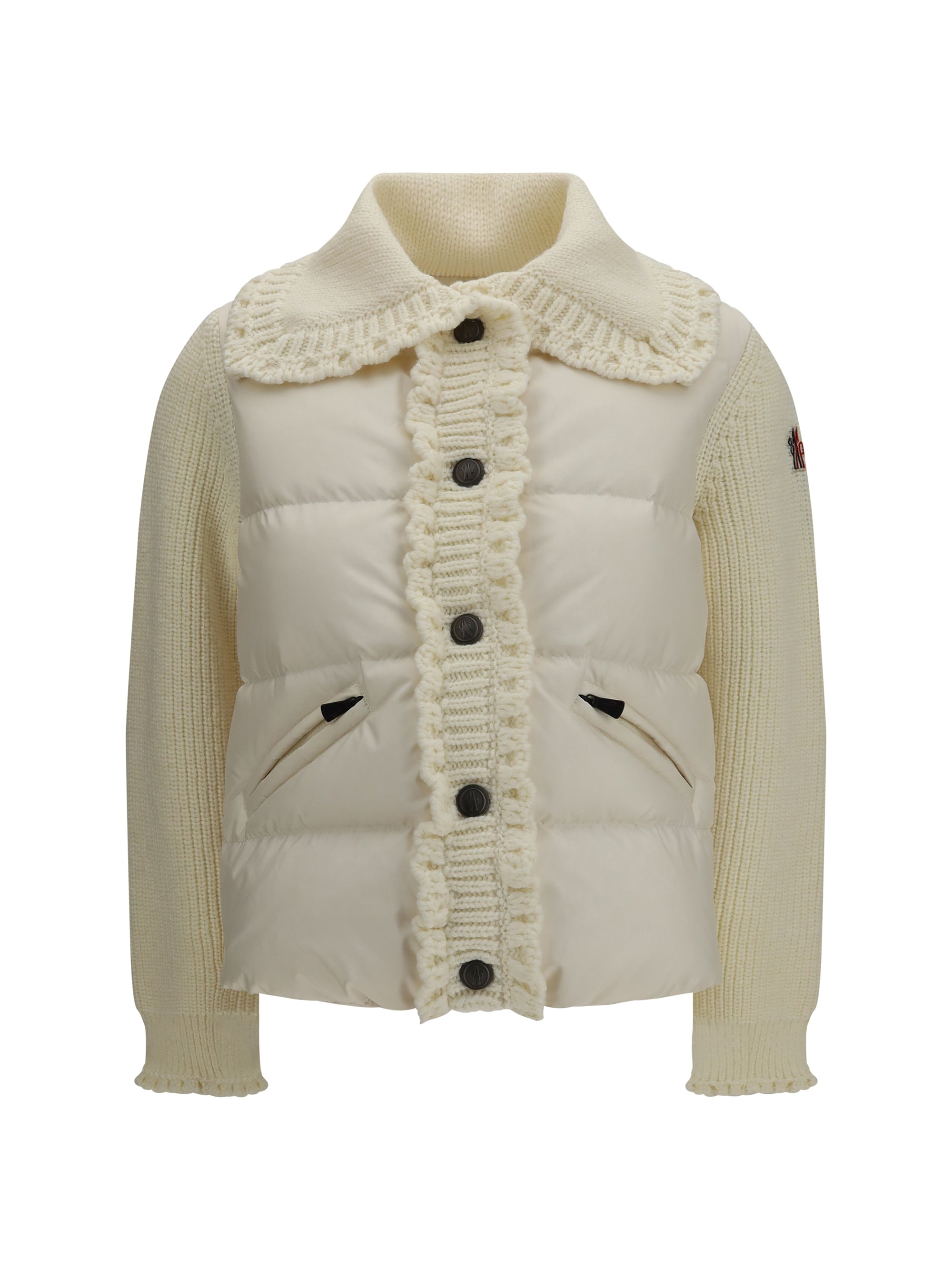 padded wool-blend cardigan with check quilting