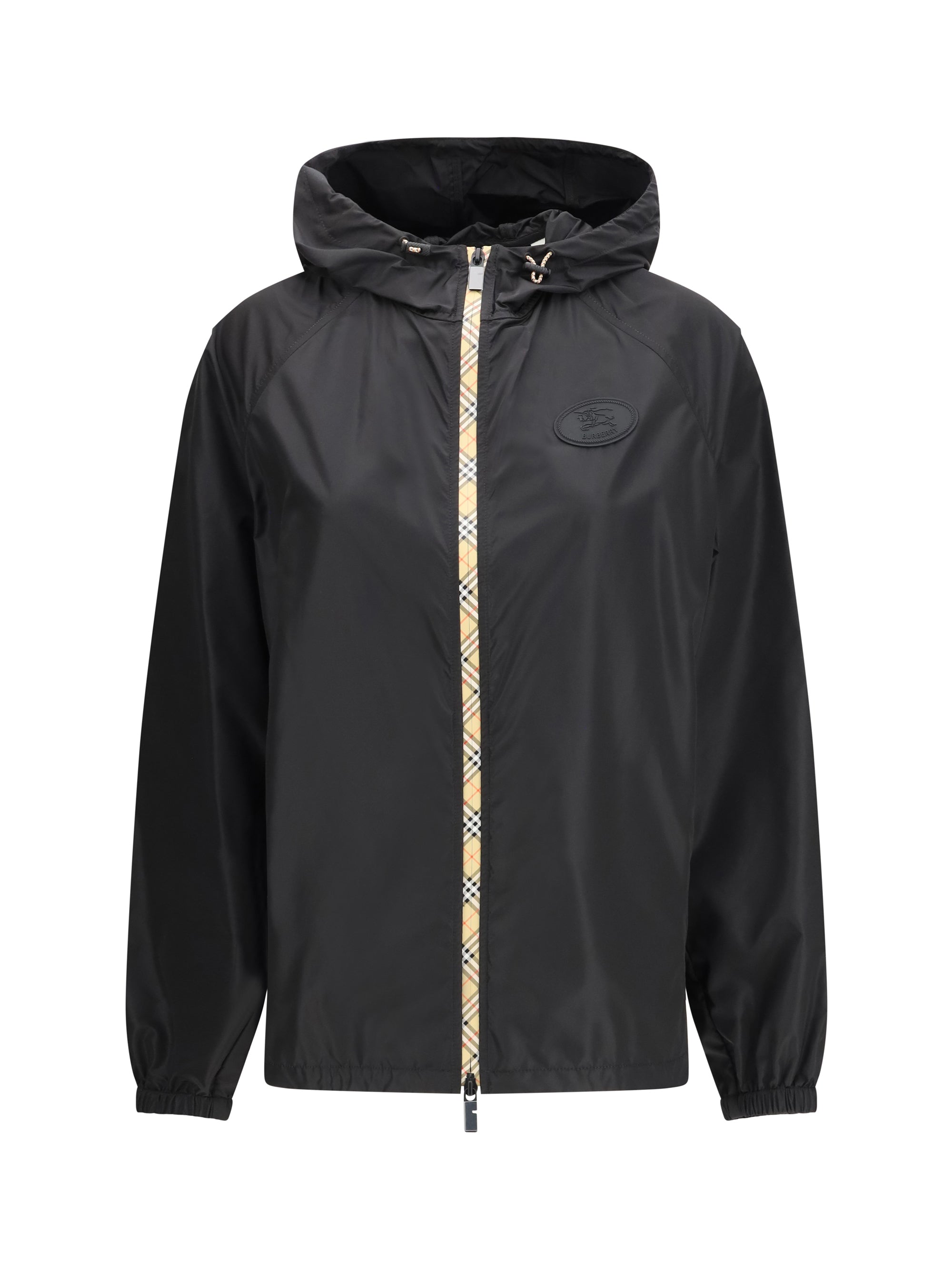 check hooded nylon jacket