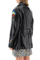 jacket in patent faux leather with floral embroideries