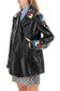 jacket in patent faux leather with floral embroideries