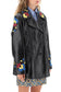 jacket in patent faux leather with floral embroideries