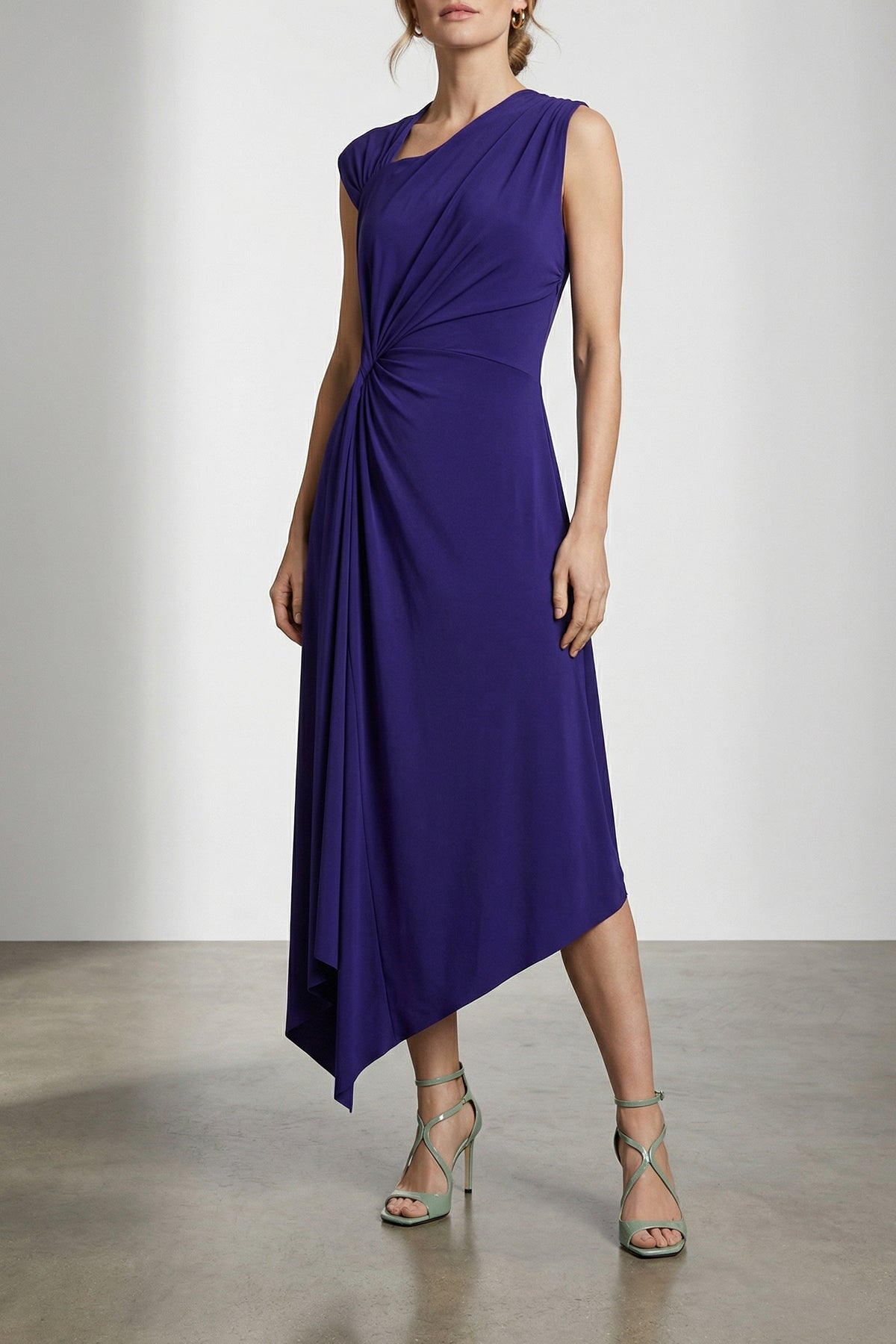fluid drape midi dress in stretch fabric