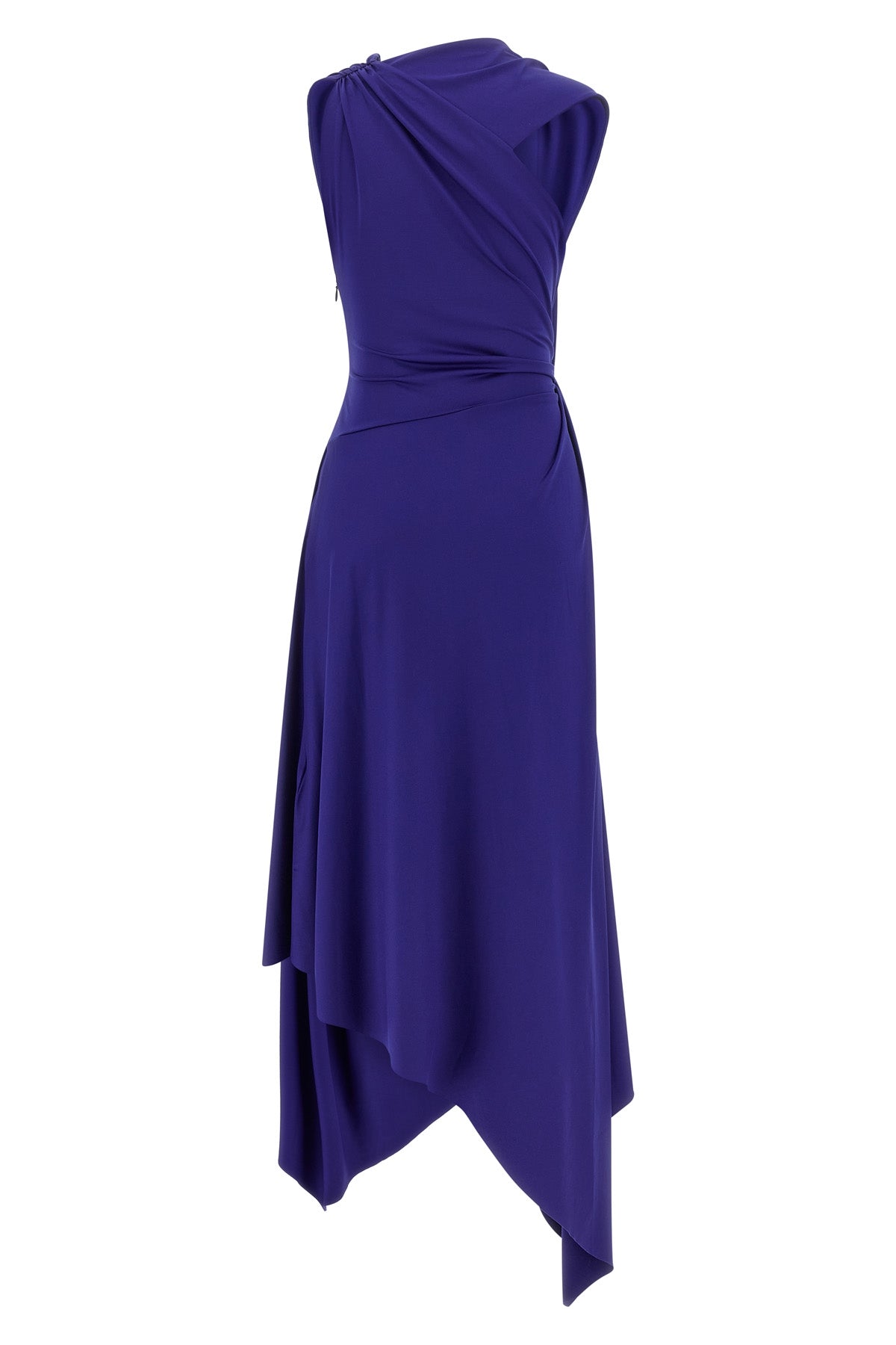 fluid drape midi dress in stretch fabric