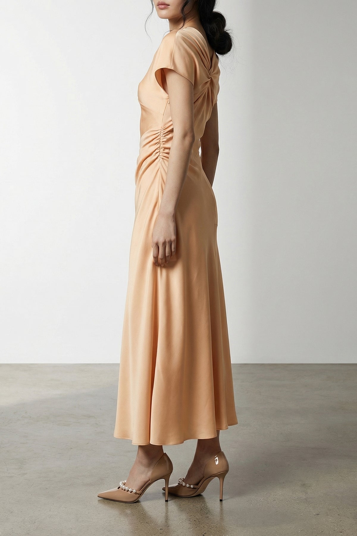 Victoria Beckham Asymmetric Twist Midi Dress In Fluid Cr pe Satin