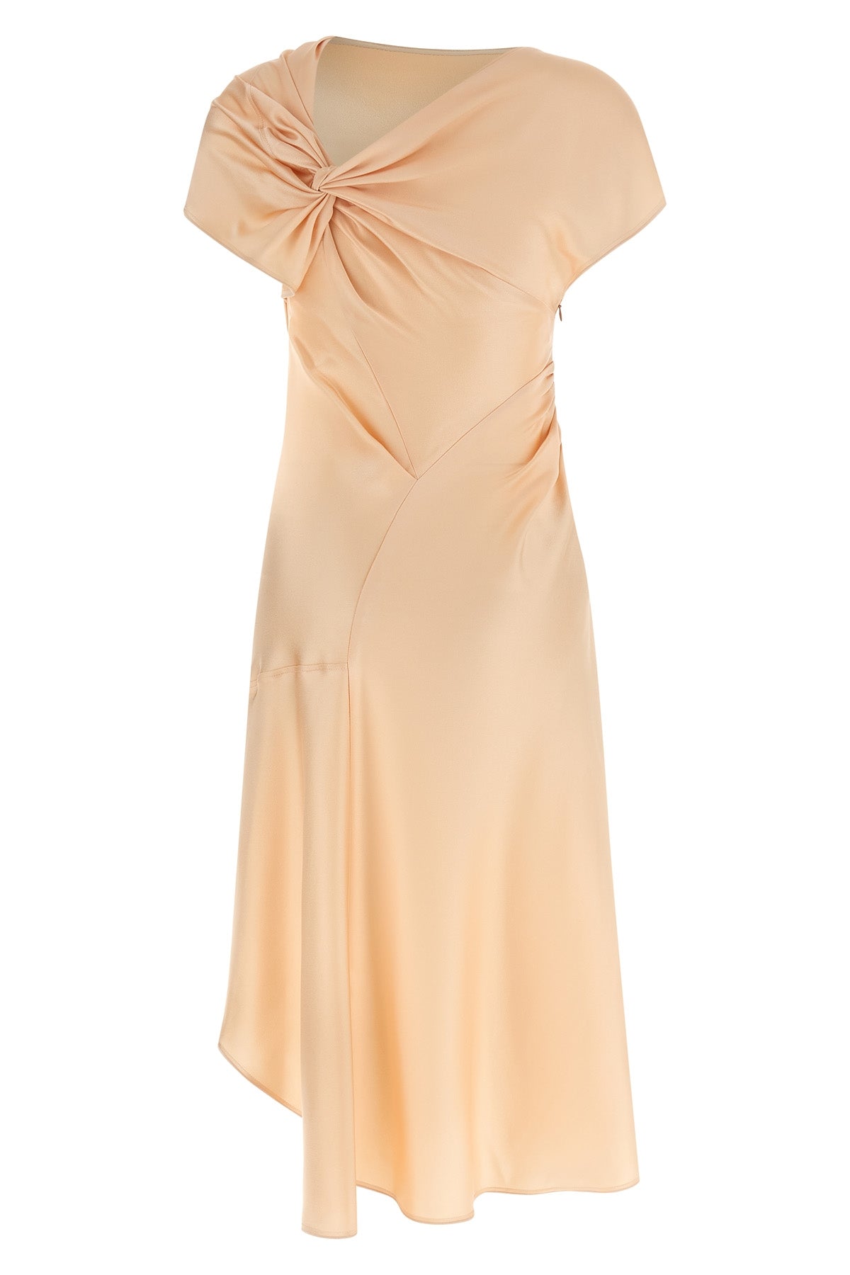 Victoria Beckham Asymmetric Twist Midi Dress In Fluid Cr pe Satin | Modecraze MODECRAZE Victoria Beckham Asymmetric Twist Midi Dress In Fluid Cr pe Satin | Modecraze MODECRAZE