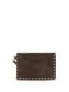 medium rockstud clutch in suede