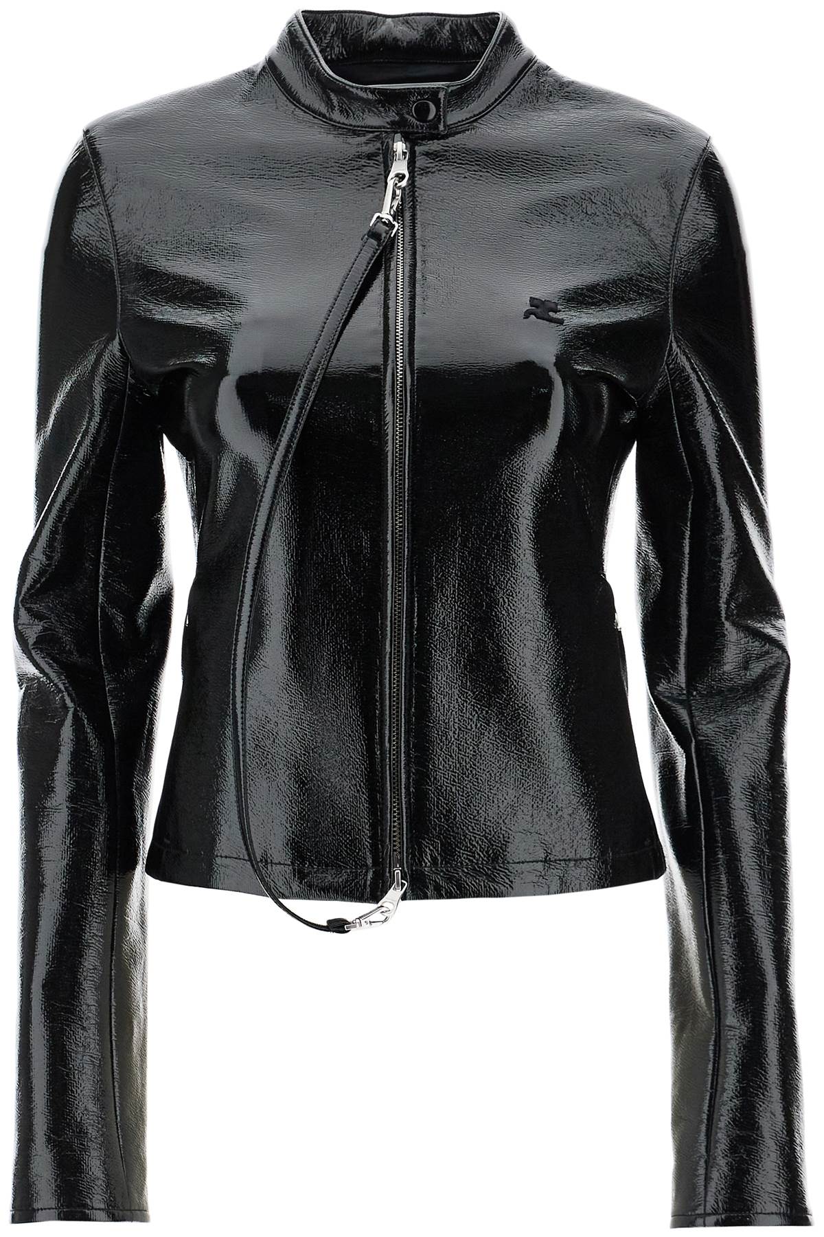 black cotton jacket with high collar and zip