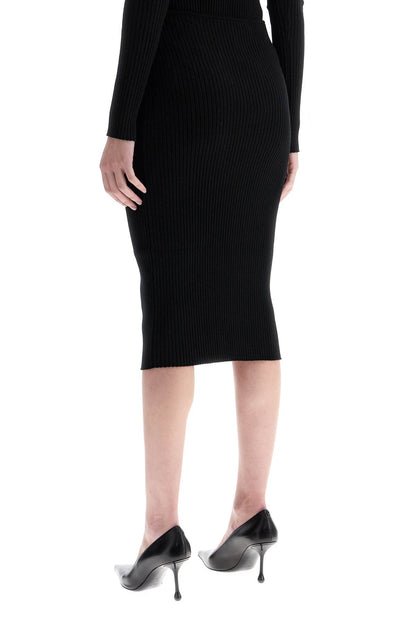 black midi skirt in viscose and polyester with vertical ribs