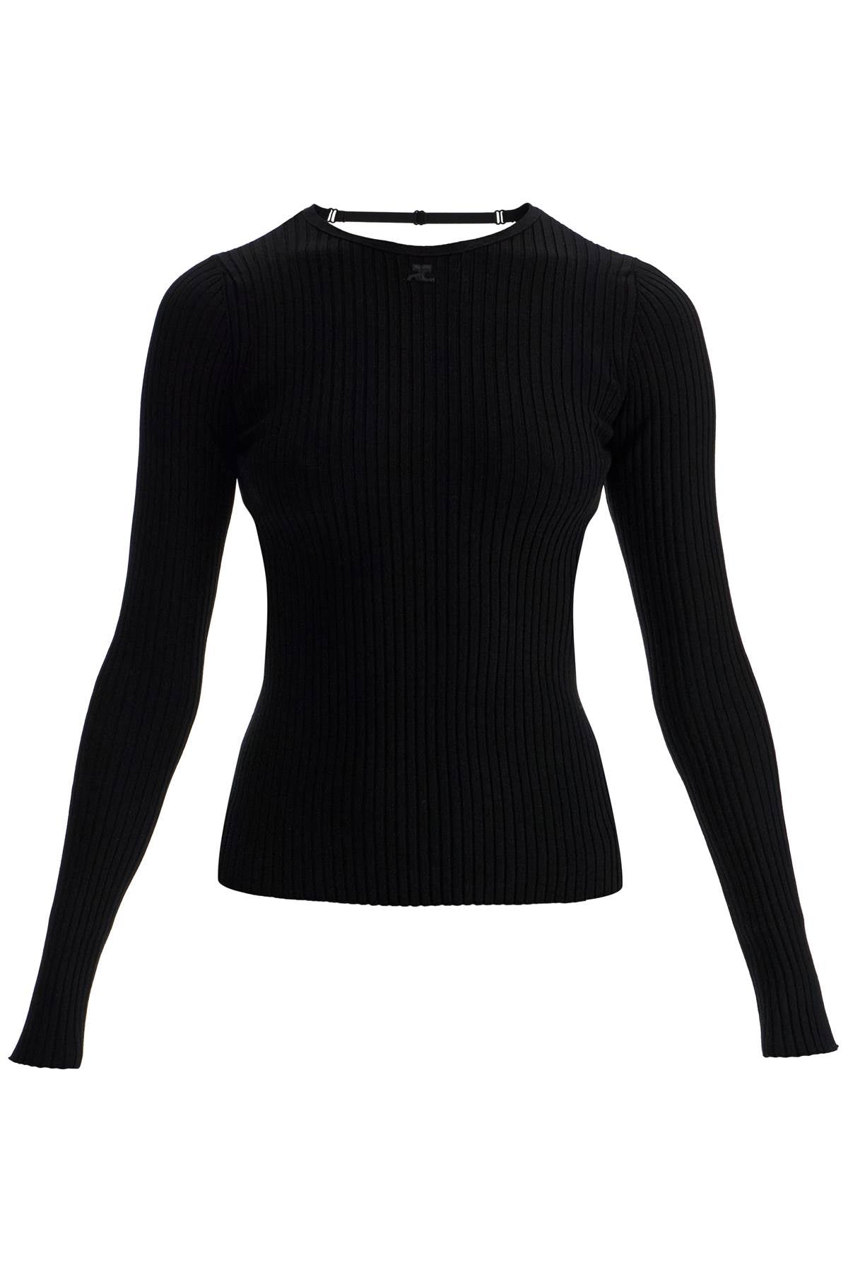 black viscose and polyester sweater with drop neckline