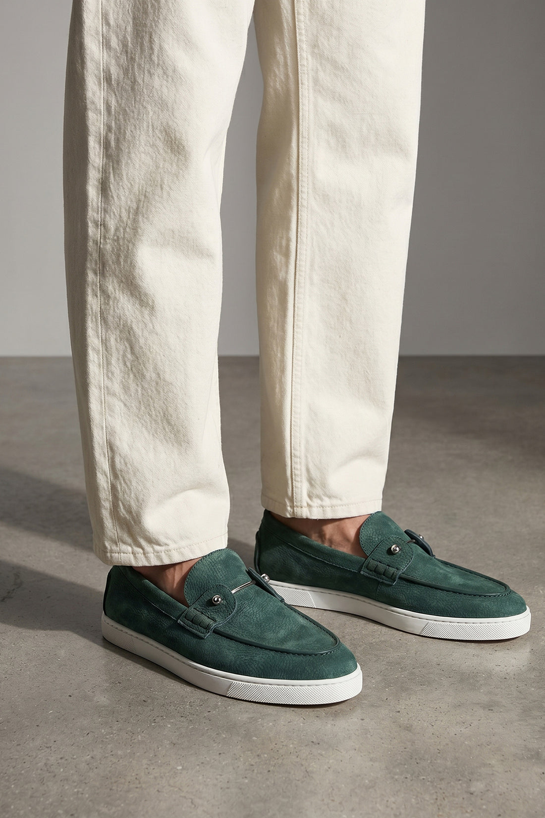 CHRISTIAN LOUBOUTIN 40 chambeliboat lace up slip-on loafers in grain de poudre nabuck