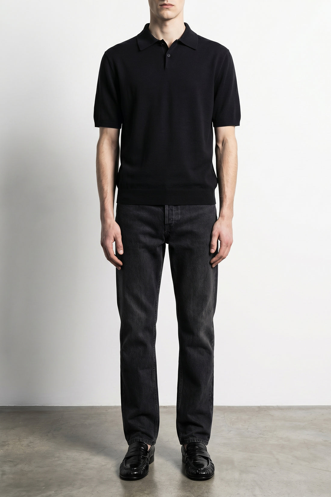THE ROW M borges top polo shirt in lightweight cashmere linen and silk blend fabric