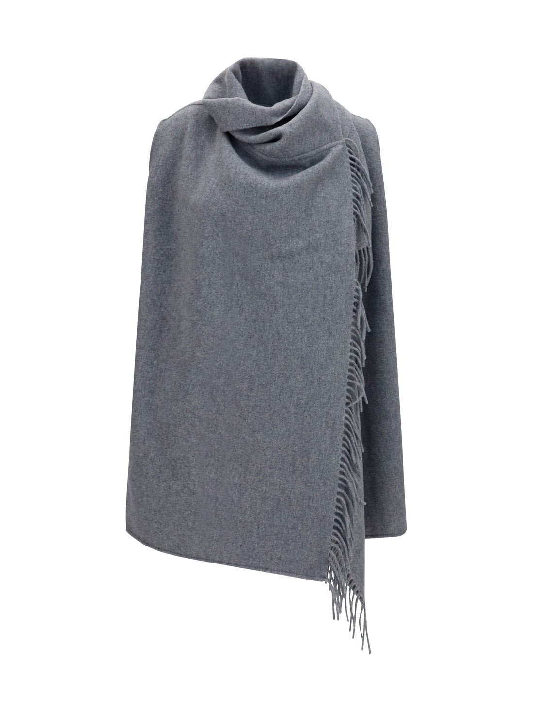 FABIANA FILIPPI OS high-neck wool cape with concealed closure and fringes
