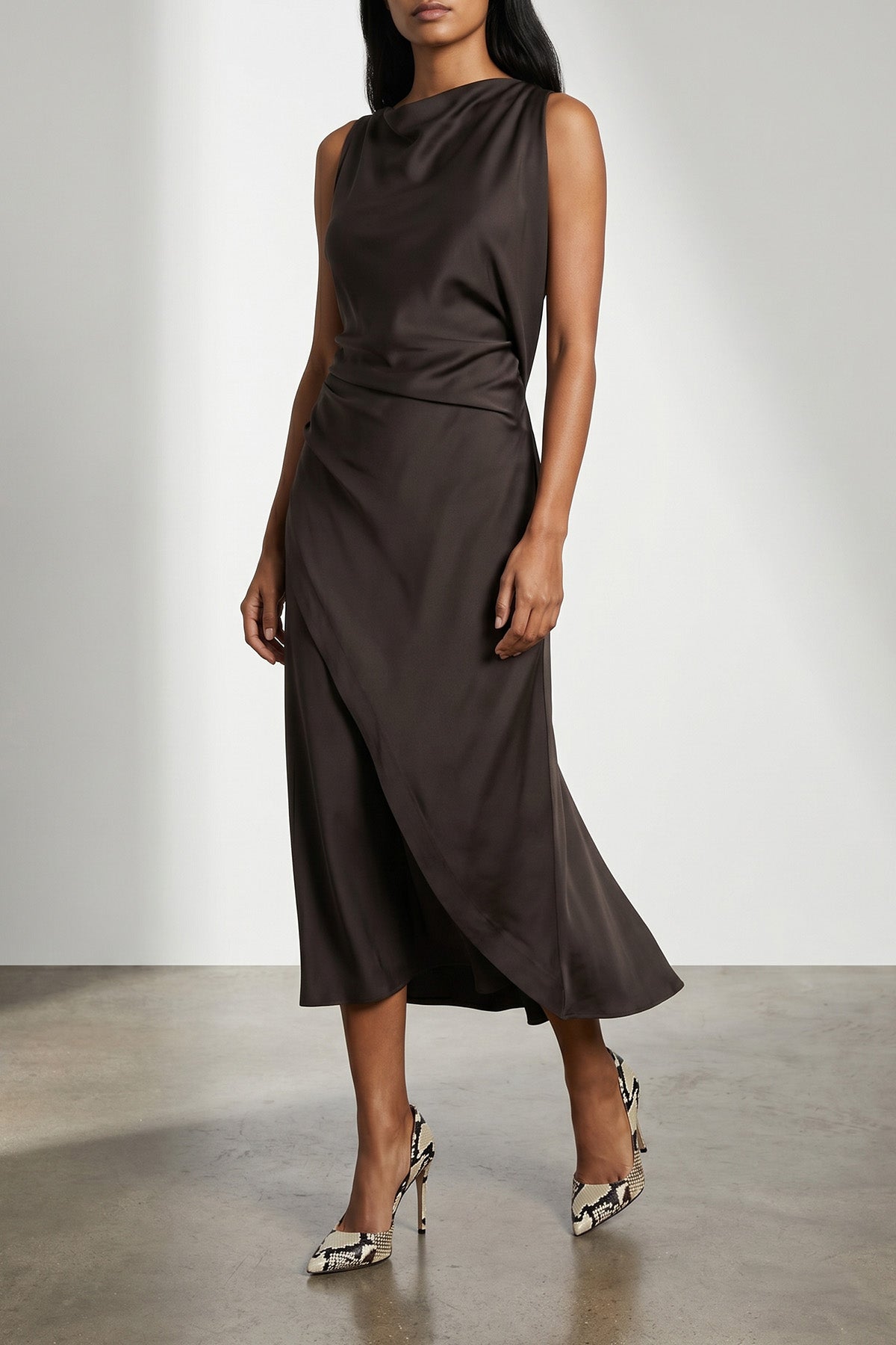 kyra crêpe satin midi dress draped