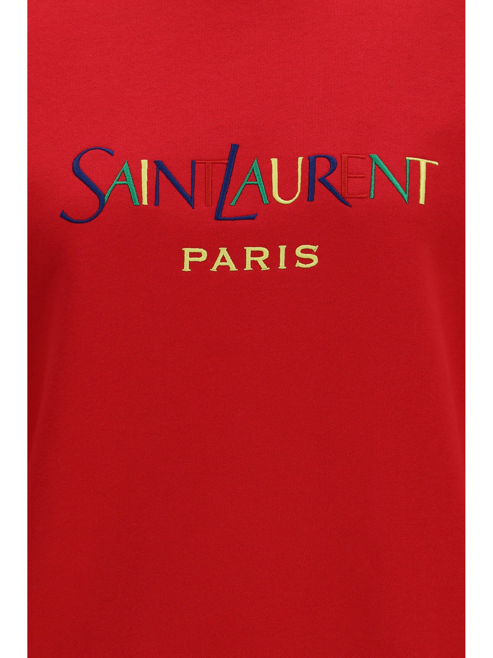 cotton crewneck sweatshirt with saint laurent paris embroidery