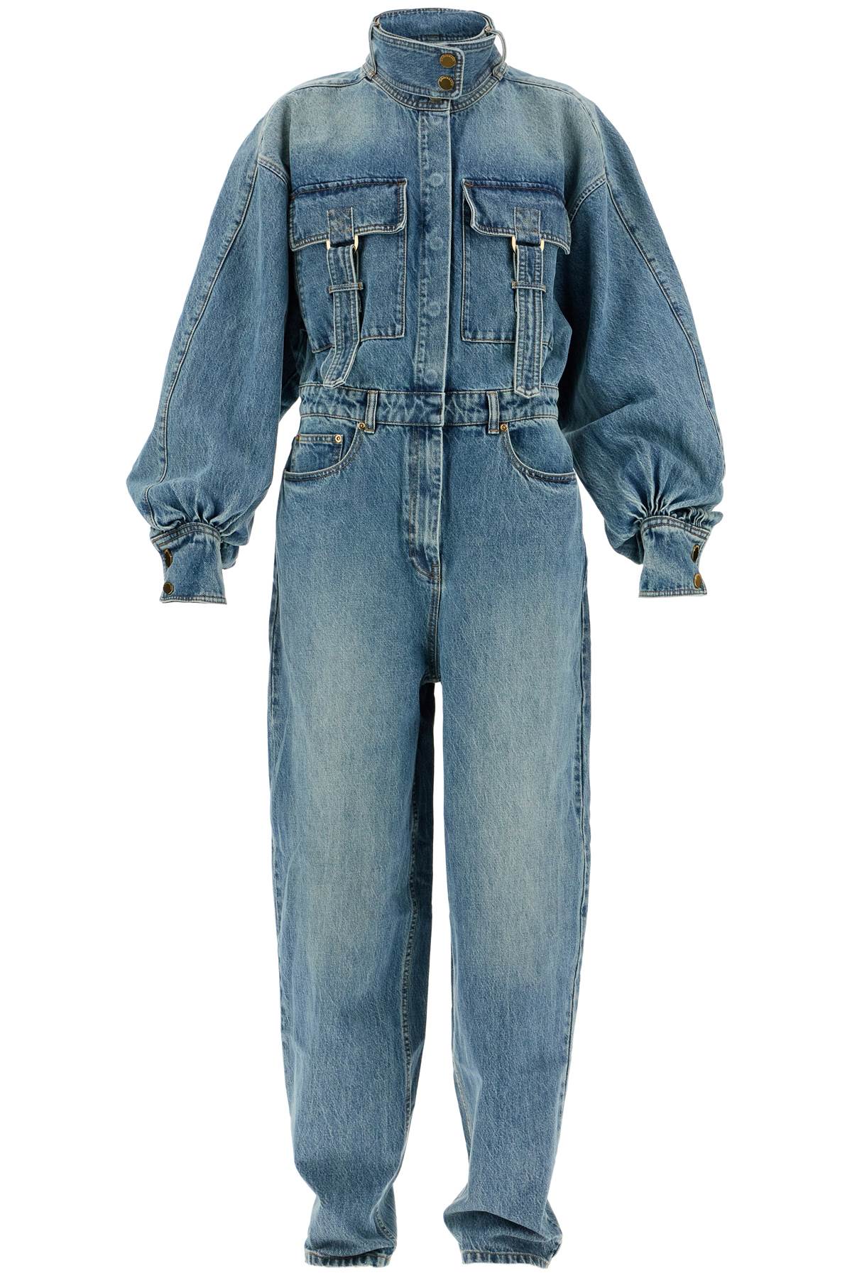 denim illustration overall jumpsuit