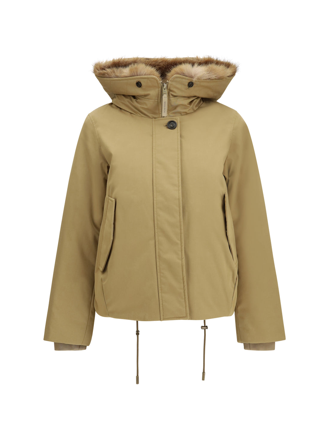 WOOLRICH L short hooded parka with fur trim