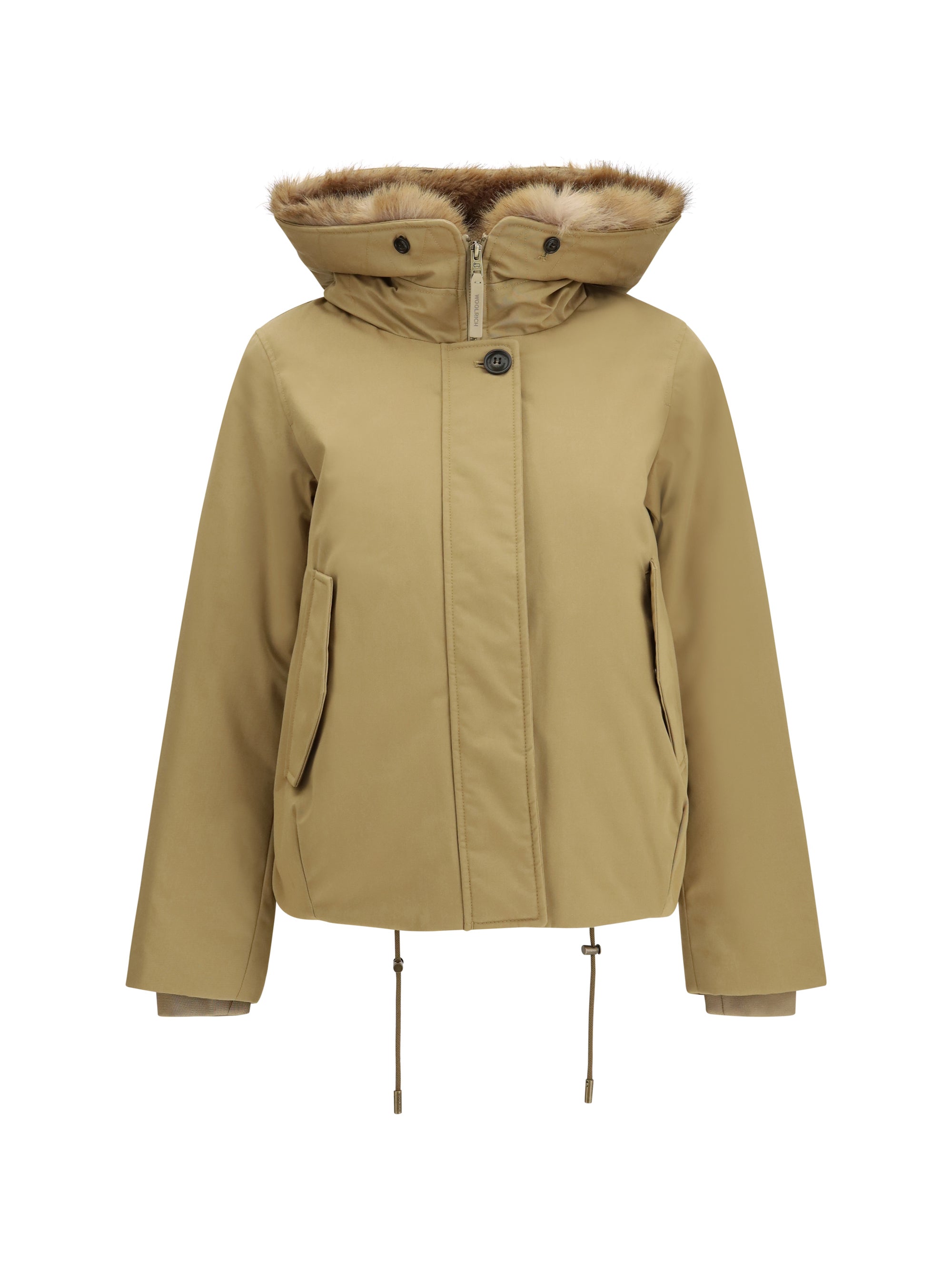 short hooded parka with fur trim