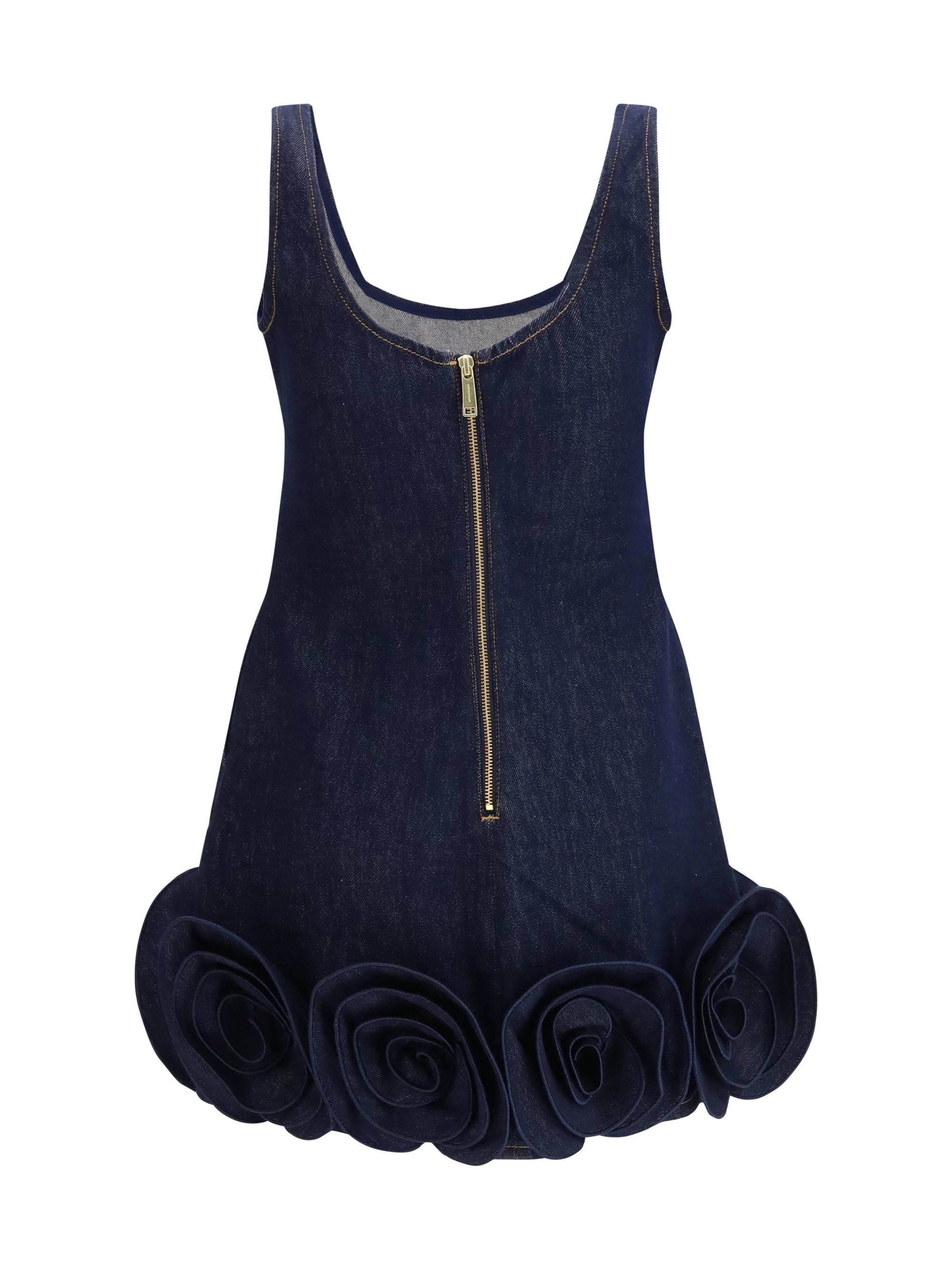 denim 3d flower mini dress
