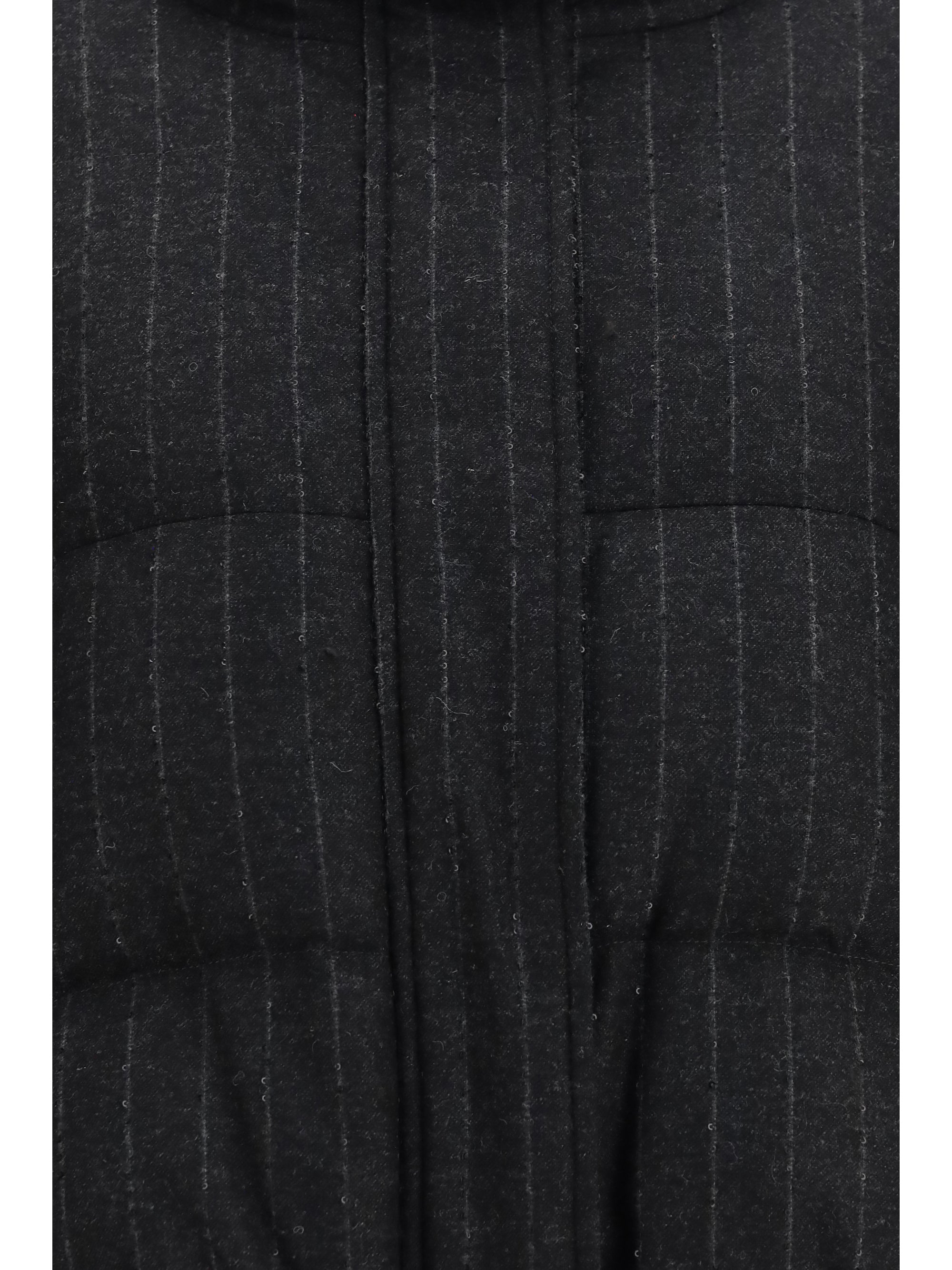 cropped pinstripe wool puffer jacket