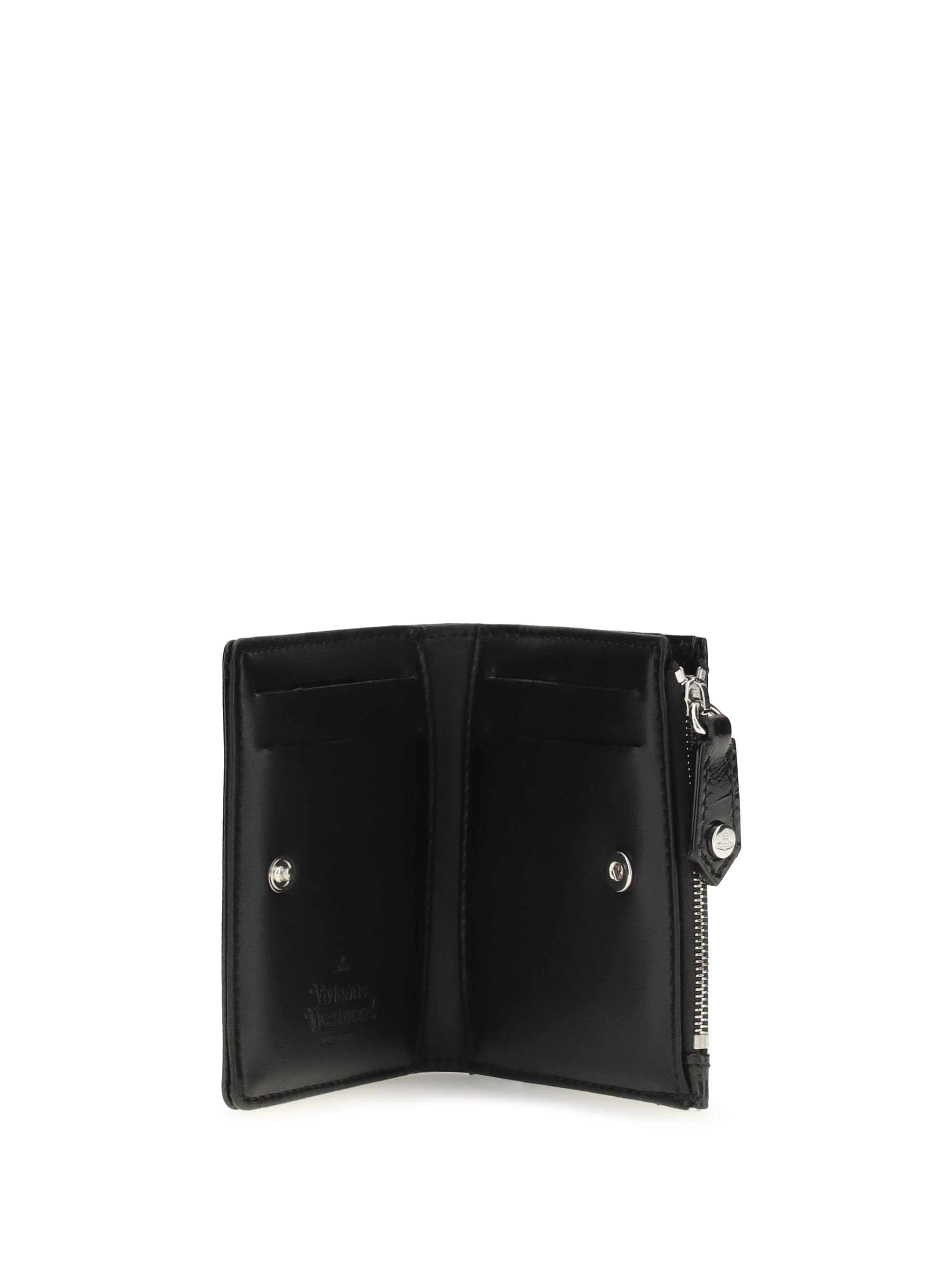 slim flap leather wallet with orb plaque