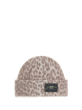 GANNI OS leopard beanie hat