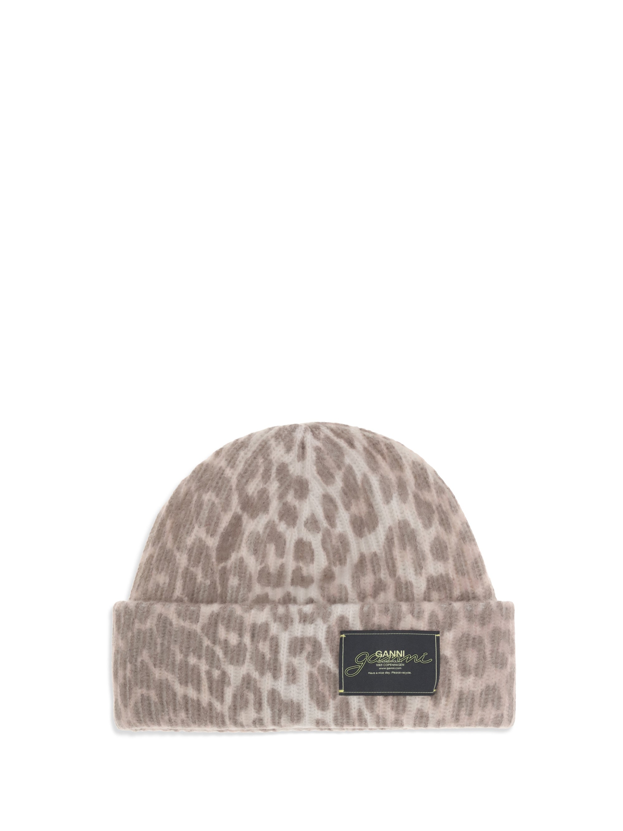 GANNI OS leopard beanie hat