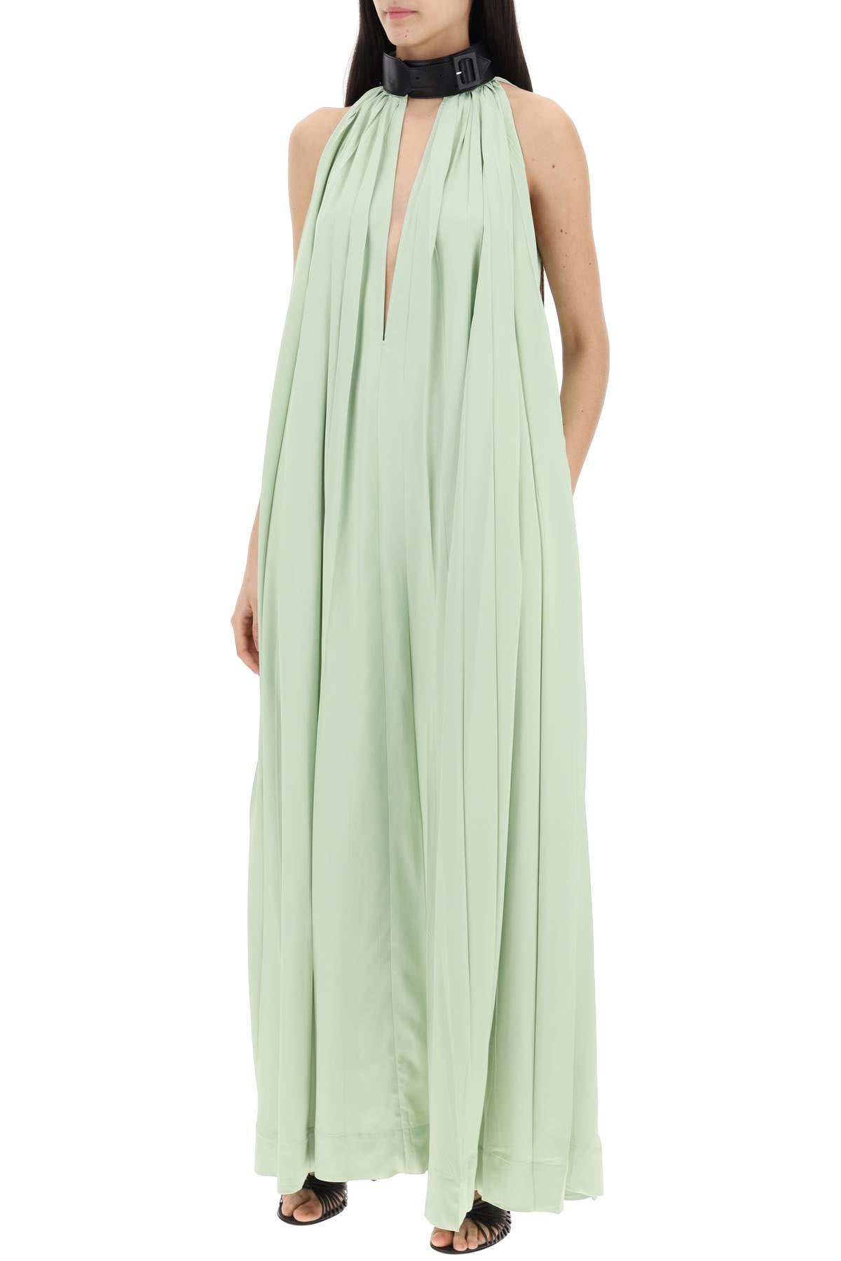 maxi dress with leather buckle detail