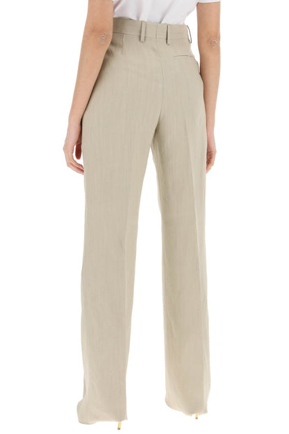 tailored straight leg linen blend trousers