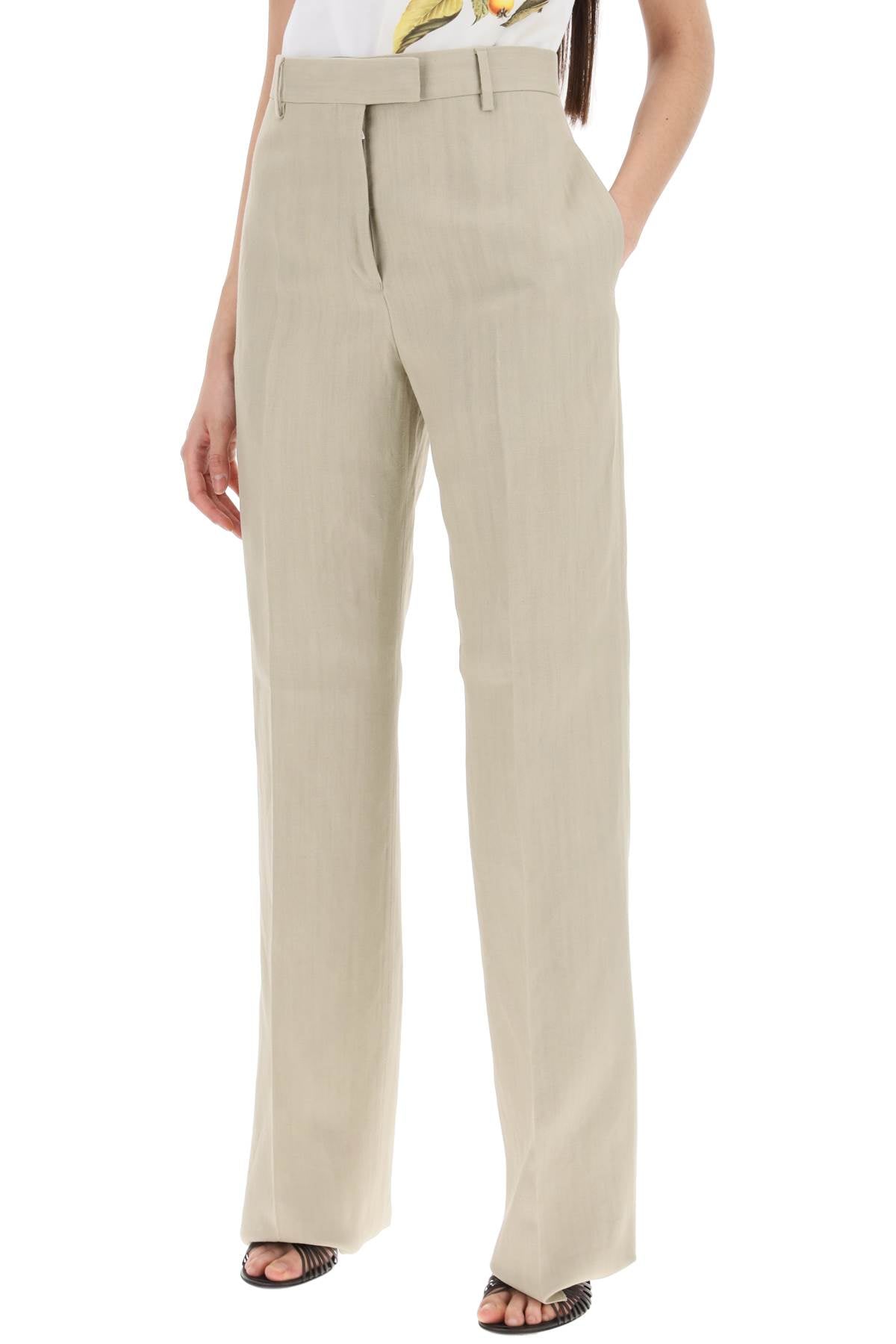 tailored straight leg linen blend trousers