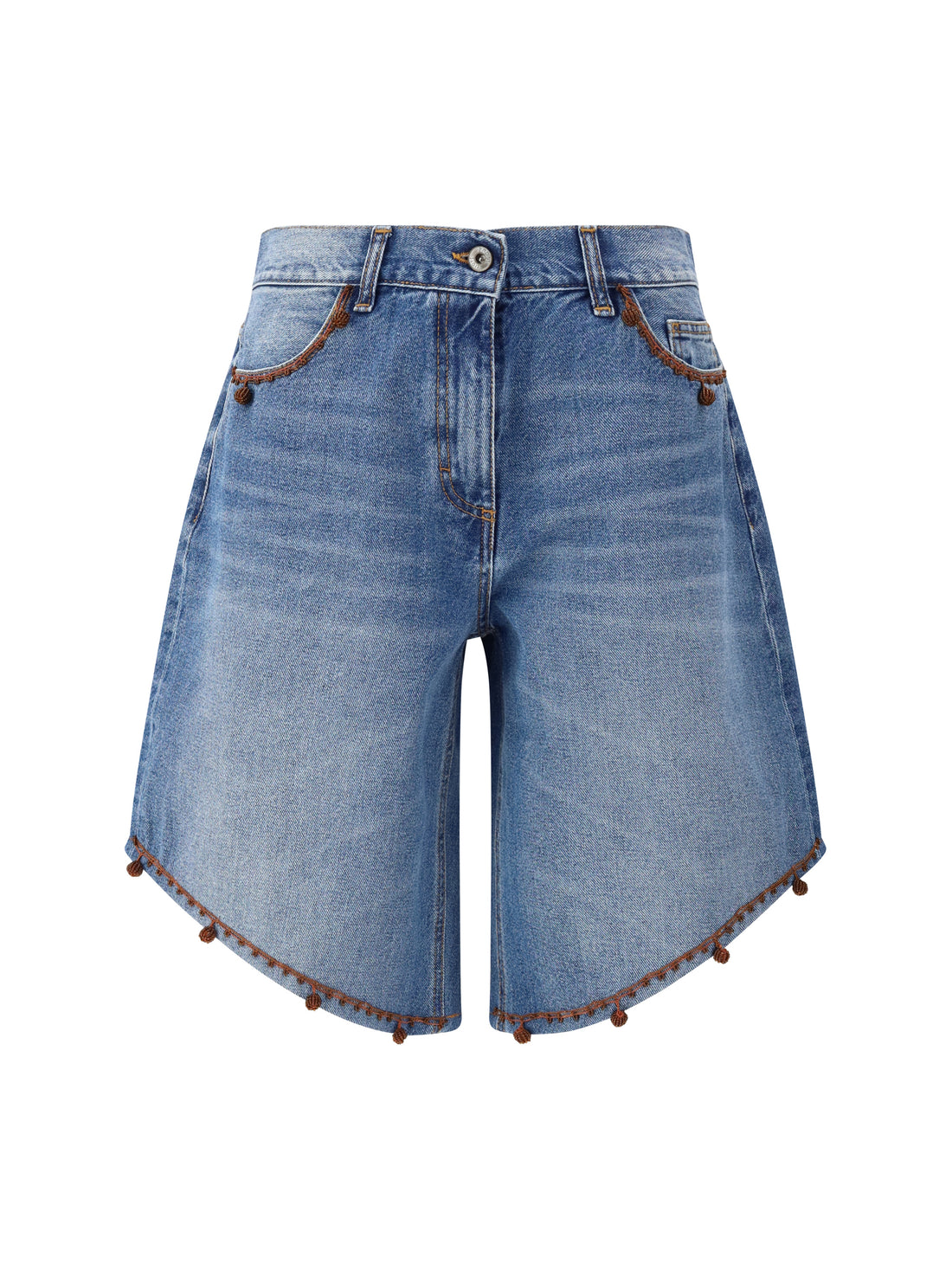 ELLA 38 bermuda shorts with embroidered edges and pom pom detailing