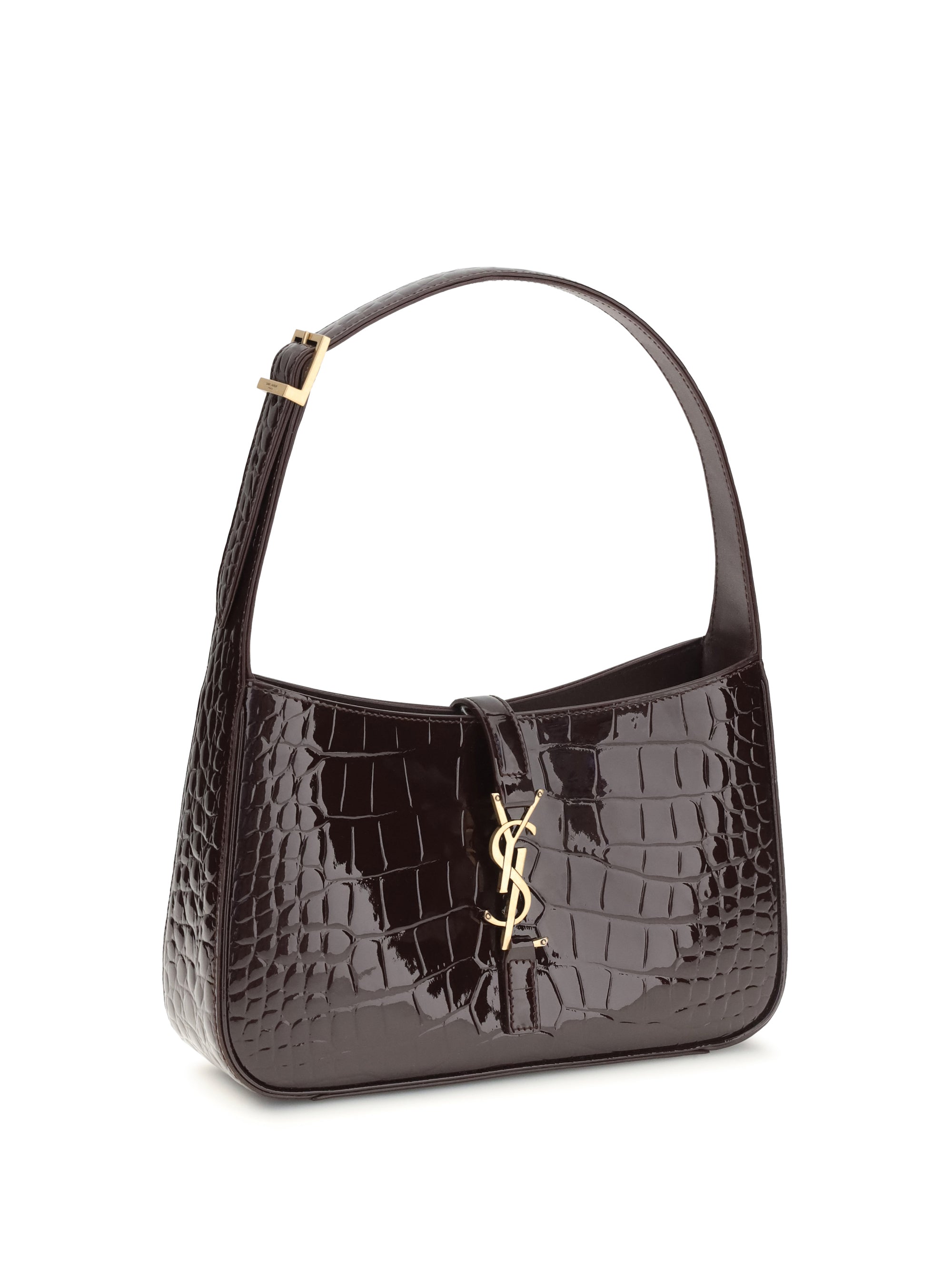 5 à 7 shoulder bag in crocodile-embossed patent leather
