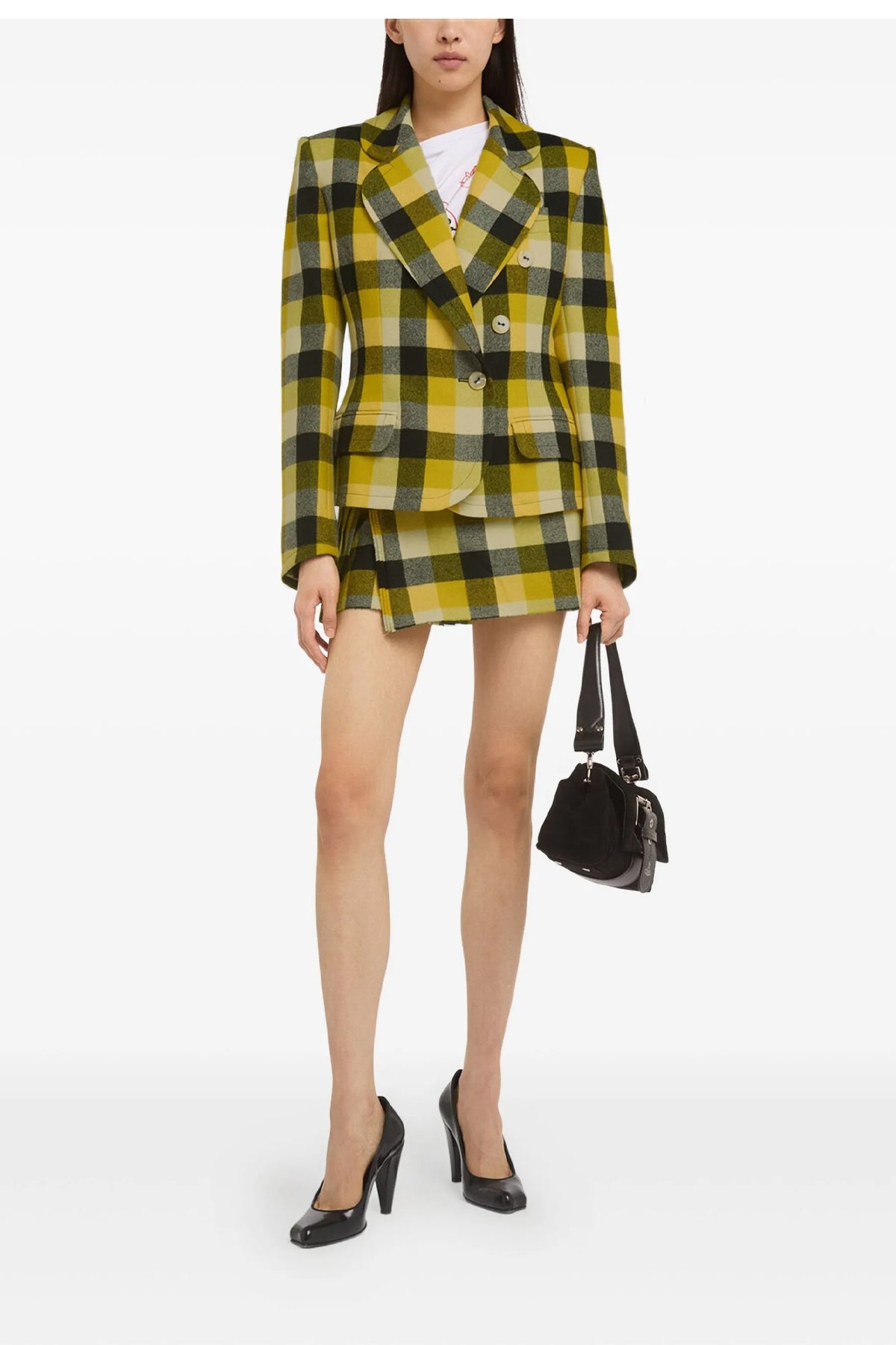georgia single-breasted wool pixel check blazer