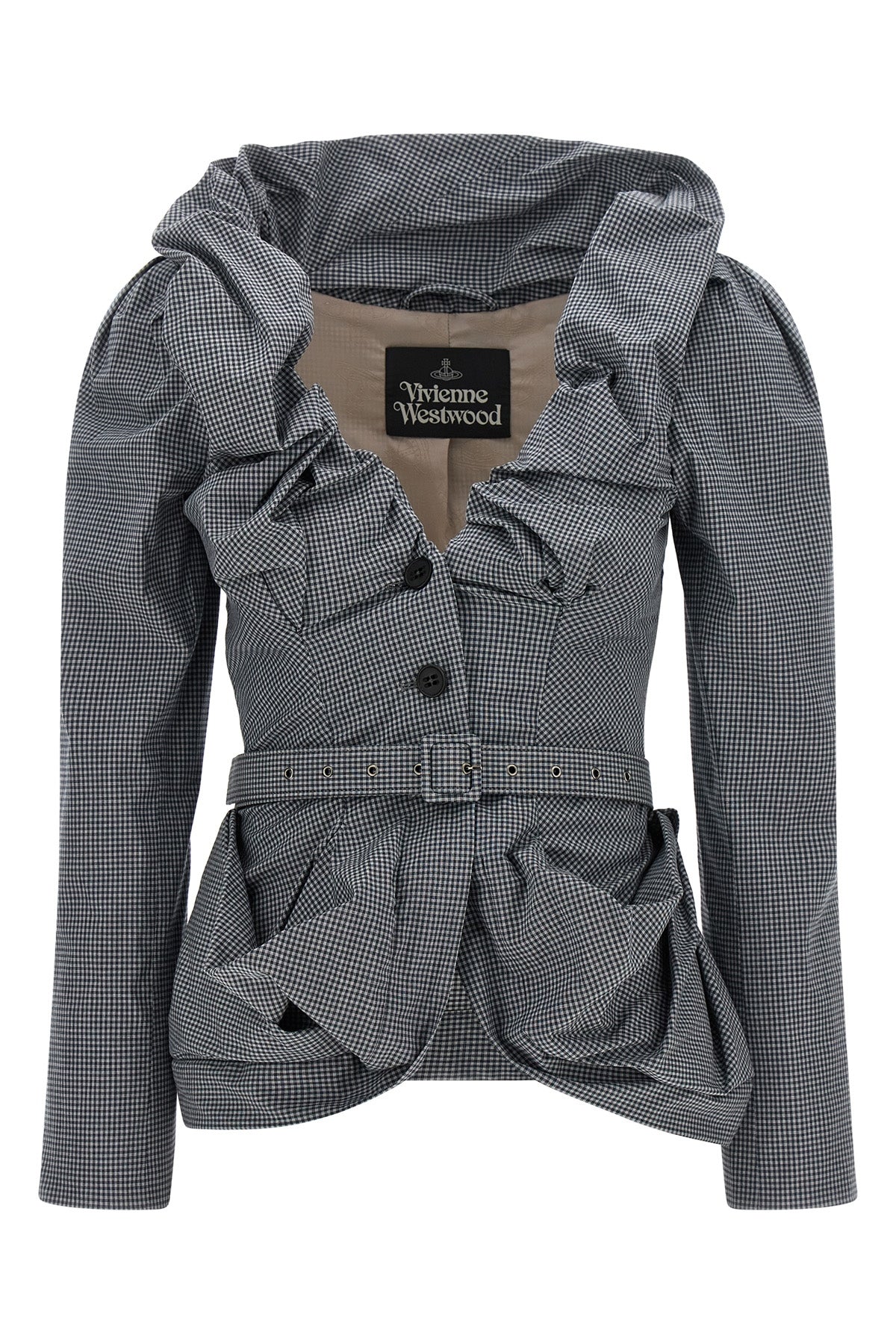 kendall single-breasted blazer in all-over check patterned cotton